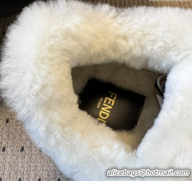 Good Looking Fendi Match Low Top Platform Shoes in White Leather & Shearling with Charm Black 5122910 2026