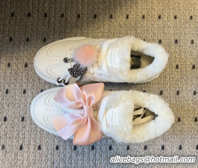 Good Quality Fendi Match Low Top Platform Shoes in White Leather & Shearling with Charm White 5122911 2026