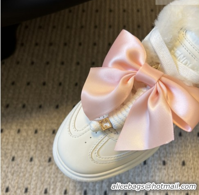 Good Quality Fendi Match Low Top Platform Shoes in White Leather & Shearling with Charm White 5122911 2026