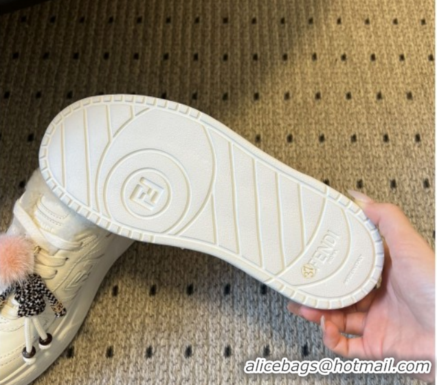 Good Quality Fendi Match Low Top Platform Shoes in White Leather & Shearling with Charm White 5122911 2026