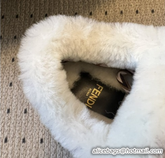 Grade Quality Fendi Match Low Top Platform Shoes in White Leather & Shearling with Charm Brown 5122912 2026