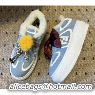 Cheapest Fendi Match Low Top Platform Shoes in Denim & Shearling with Charm Blue 5122914 2026