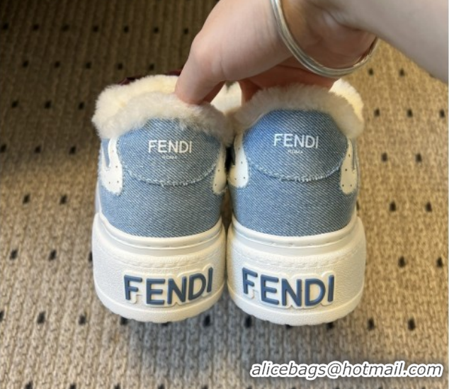 Cheapest Fendi Match Low Top Platform Shoes in Denim & Shearling with Charm Blue 5122914 2026