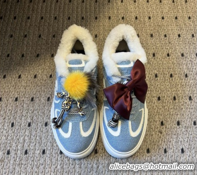 Cheapest Fendi Match Low Top Platform Shoes in Denim & Shearling with Charm Blue 5122914 2026