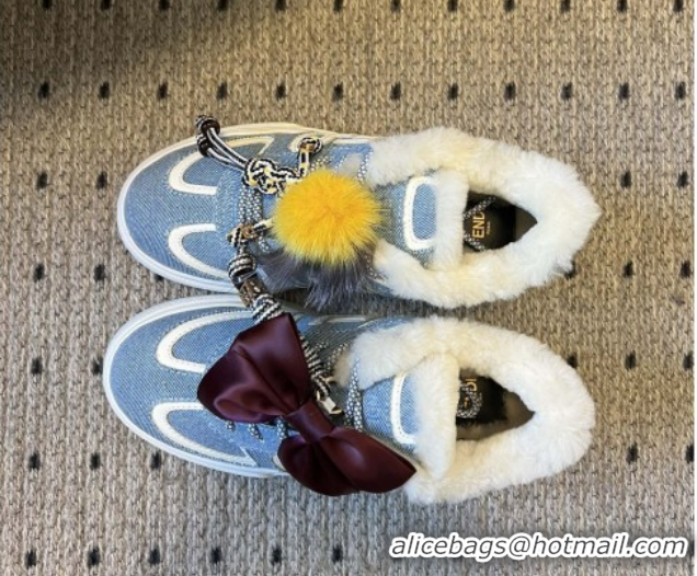 Cheapest Fendi Match Low Top Platform Shoes in Denim & Shearling with Charm Blue 5122914 2026