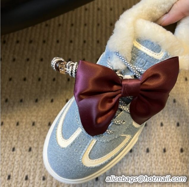 Cheapest Fendi Match Low Top Platform Shoes in Denim & Shearling with Charm Blue 5122914 2026