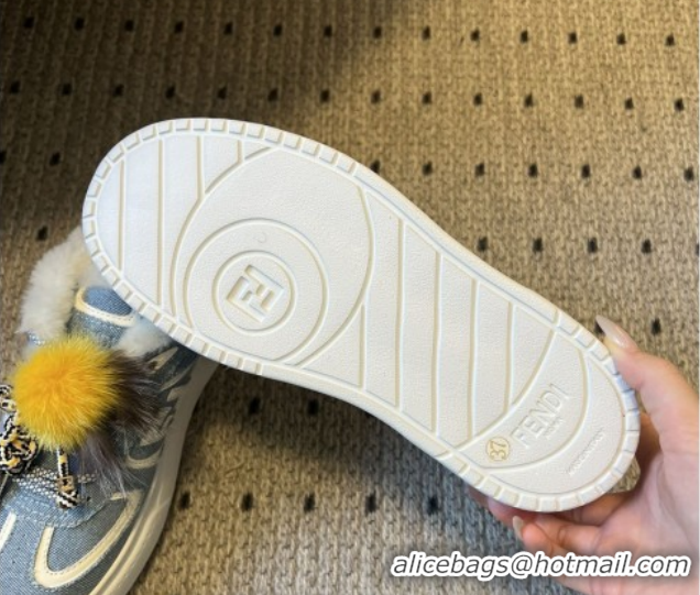 Cheapest Fendi Match Low Top Platform Shoes in Denim & Shearling with Charm Blue 5122914 2026