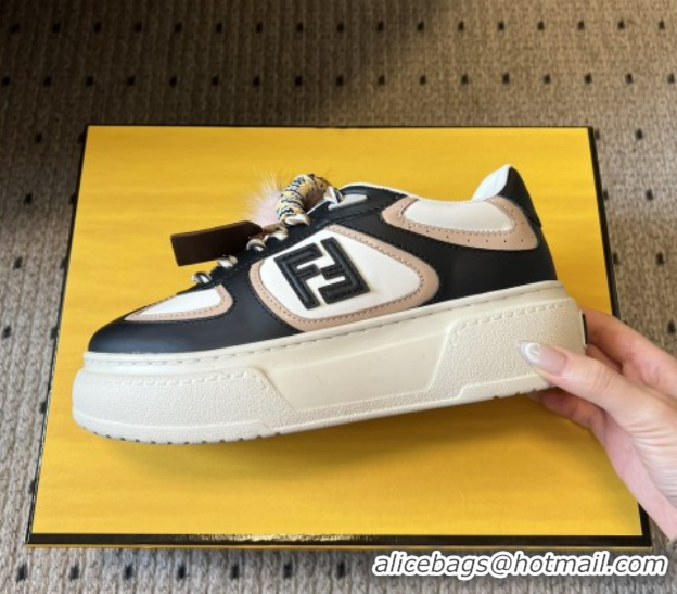 Best Price Fendi Match Low Top Platform Shoes in White Leather with Charm Black 5122915 2026