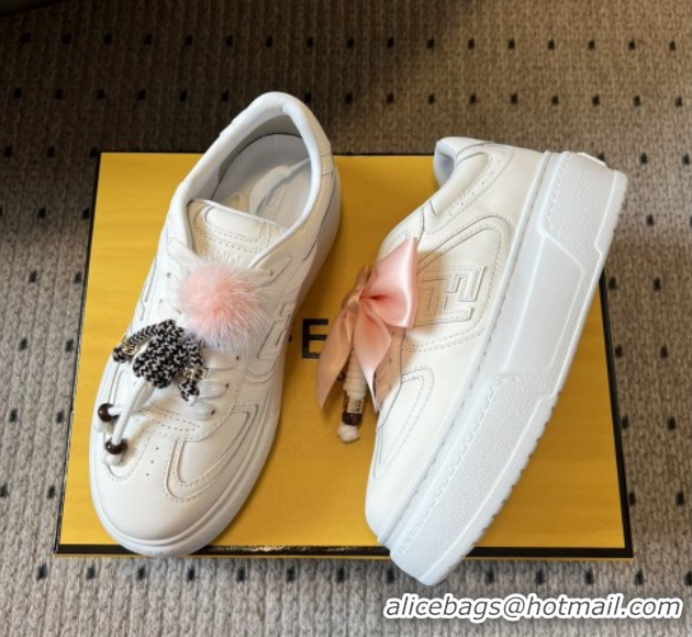 Unique Style Fendi Match Low Top Platform Shoes in White Leather with Charm White 5122916 2026