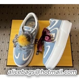 Pretty Style Fendi Match Low Top Platform Shoes in Denim & Leather with Charm Blue 5122917 2026