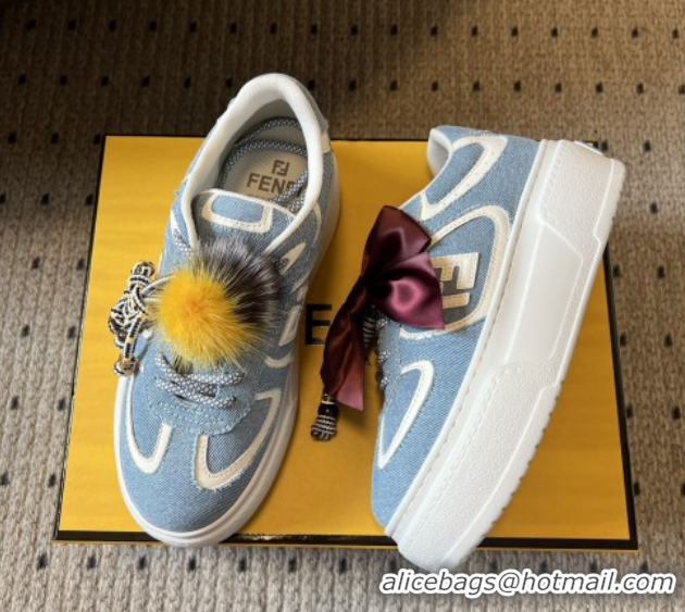 Pretty Style Fendi Match Low Top Platform Shoes in Denim & Leather with Charm Blue 5122917 2026