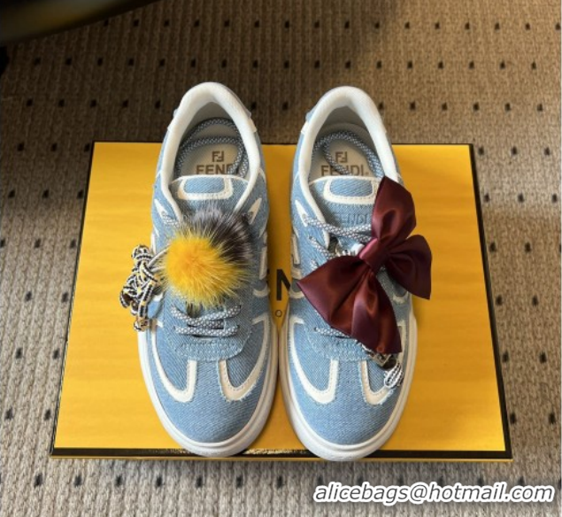 Pretty Style Fendi Match Low Top Platform Shoes in Denim & Leather with Charm Blue 5122917 2026