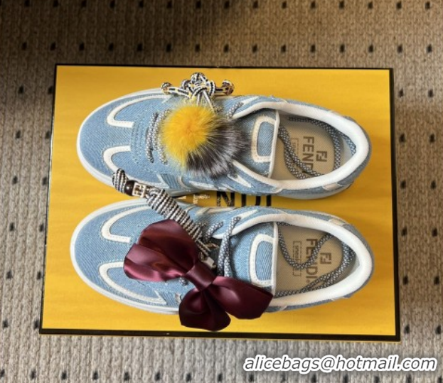 Pretty Style Fendi Match Low Top Platform Shoes in Denim & Leather with Charm Blue 5122917 2026
