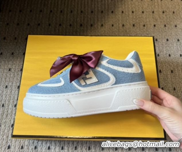 Pretty Style Fendi Match Low Top Platform Shoes in Denim & Leather with Charm Blue 5122917 2026
