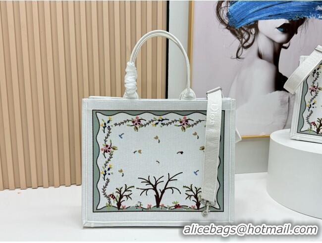 Buy Discount Dior Dioramour Large Dior Book Tote with Strap White Multicolor Revolution Flowers Embroidery D2205 2026