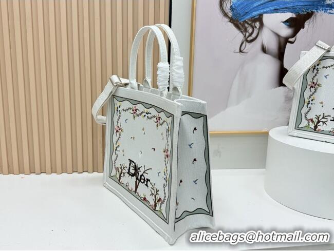Buy Discount Dior Dioramour Large Dior Book Tote with Strap White Multicolor Revolution Flowers Embroidery D2205 2026