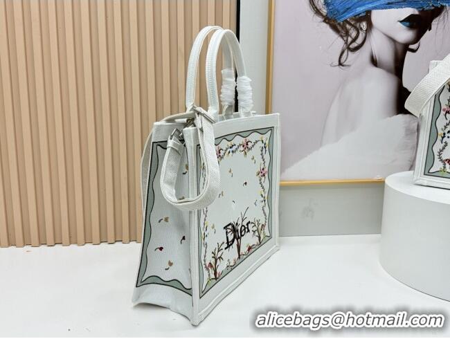 Buy Discount Dior Dioramour Large Dior Book Tote with Strap White Multicolor Revolution Flowers Embroidery D2205 2026