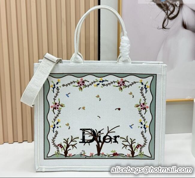 Buy Discount Dior Dioramour Large Dior Book Tote with Strap White Multicolor Revolution Flowers Embroidery D2205 2026