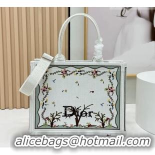 Best Price Dior Dioramour Medium Dior Book Tote with Strap D2206 White Multicolor Revolution Flowers Embroidery 2026