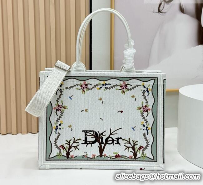 Best Price Dior Dioramour Medium Dior Book Tote with Strap D2206 White Multicolor Revolution Flowers Embroidery 2026