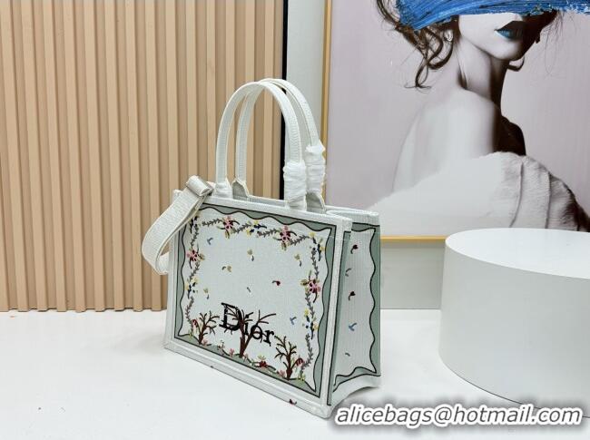 Best Price Dior Dioramour Medium Dior Book Tote with Strap D2206 White Multicolor Revolution Flowers Embroidery 2026
