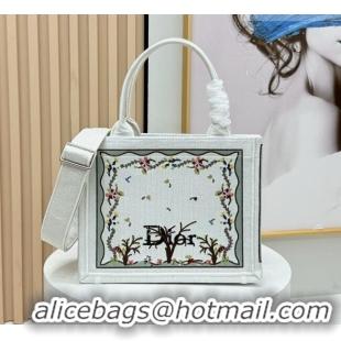 Promotional Dior Dioramour Small Dior Book Tote with Strap D2207 White Multicolor Revolution Flowers Embroidery 2026