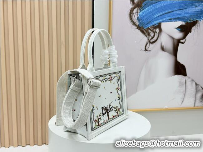 Promotional Dior Dioramour Small Dior Book Tote with Strap D2207 White Multicolor Revolution Flowers Embroidery 2026