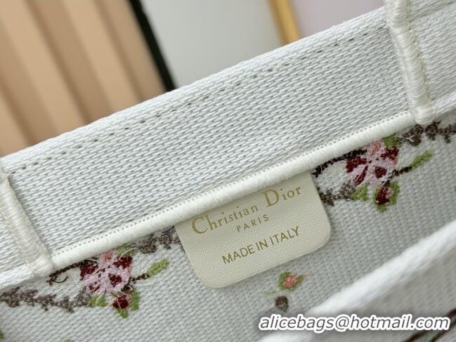 Promotional Dior Dioramour Small Dior Book Tote with Strap D2207 White Multicolor Revolution Flowers Embroidery 2026