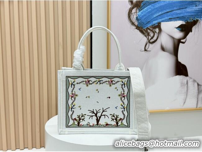 Promotional Dior Dioramour Small Dior Book Tote with Strap D2207 White Multicolor Revolution Flowers Embroidery 2026