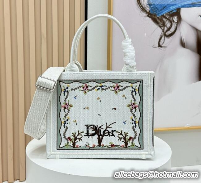 Promotional Dior Dioramour Small Dior Book Tote with Strap D2207 White Multicolor Revolution Flowers Embroidery 2026