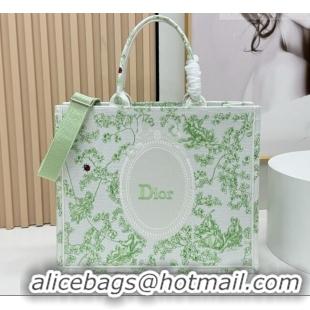 Famous Brand Dior Large Dior Book Tote with Strap D2205 Green Multicolor Toile de Jouy Clover Embroidery 2026