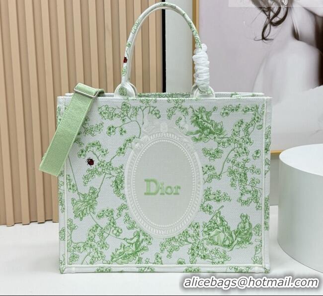 Famous Brand Dior Large Dior Book Tote with Strap D2205 Green Multicolor Toile de Jouy Clover Embroidery 2026