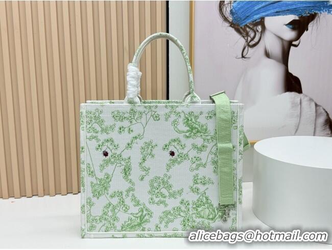 Famous Brand Dior Large Dior Book Tote with Strap D2205 Green Multicolor Toile de Jouy Clover Embroidery 2026