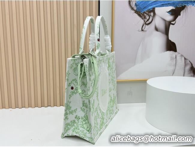 Famous Brand Dior Large Dior Book Tote with Strap D2205 Green Multicolor Toile de Jouy Clover Embroidery 2026