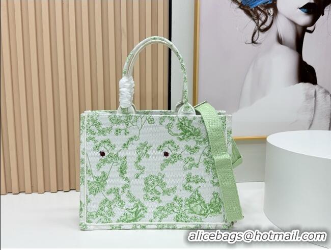 Promotional Dior Medium Dior Book Tote with Strap D2206 Green Multicolor Toile de Jouy Clover Embroidery 2026