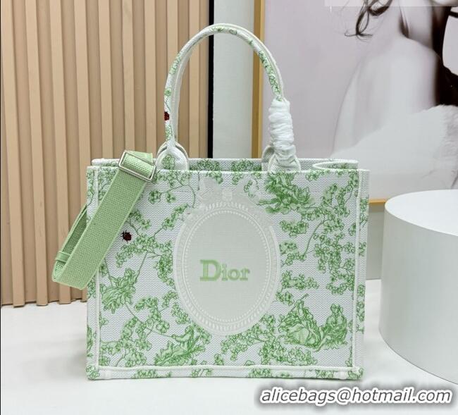 Promotional Dior Medium Dior Book Tote with Strap D2206 Green Multicolor Toile de Jouy Clover Embroidery 2026