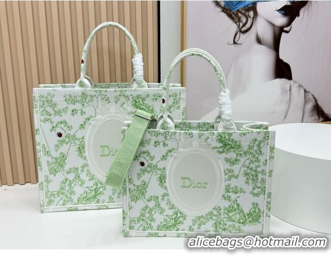 Promotional Dior Medium Dior Book Tote with Strap D2206 Green Multicolor Toile de Jouy Clover Embroidery 2026