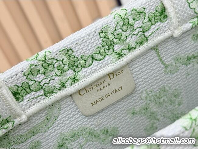 Promotional Dior Medium Dior Book Tote with Strap D2206 Green Multicolor Toile de Jouy Clover Embroidery 2026