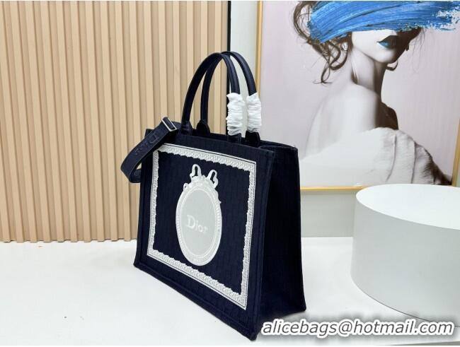 Good Product Dior Large Dior Book Tote with Strap in D2206 Blue Dior Oblique Embroidery with White Lace 2026
