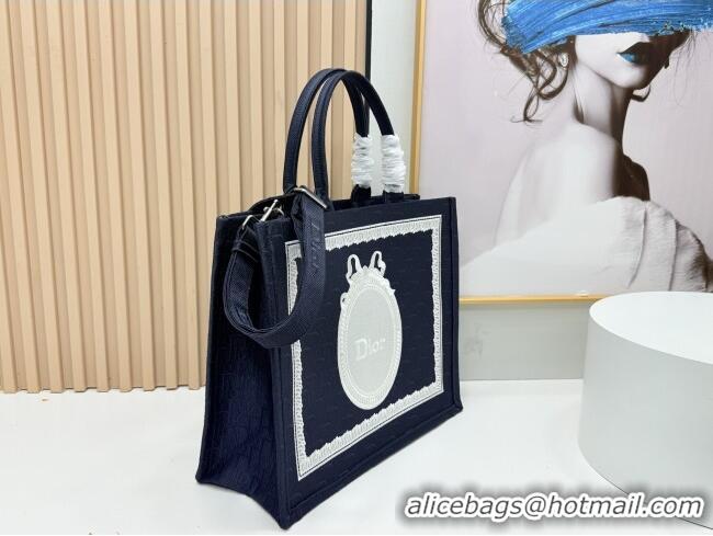 Good Product Dior Large Dior Book Tote with Strap in D2206 Blue Dior Oblique Embroidery with White Lace 2026