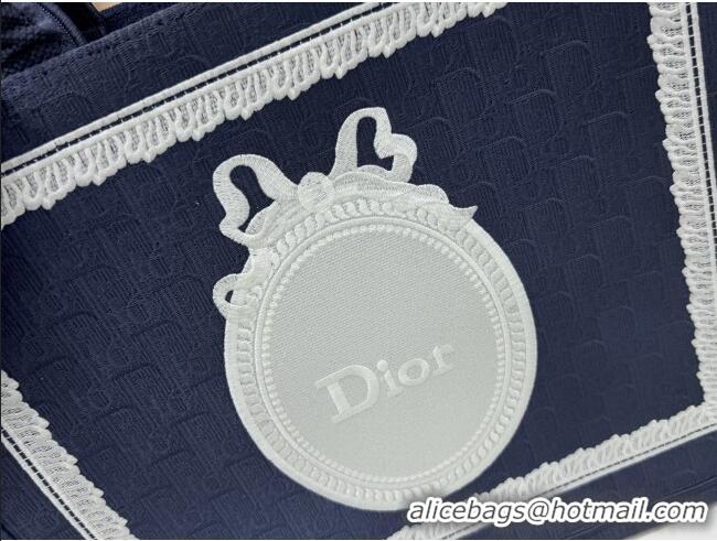 Good Product Dior Large Dior Book Tote with Strap in D2206 Blue Dior Oblique Embroidery with White Lace 2026
