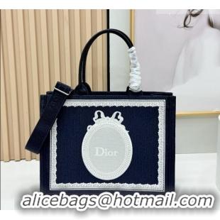 Grade Design Dior Medium Dior Book Tote with Strap in D2206 Blue Dior Oblique Embroidery with White Lace 2026