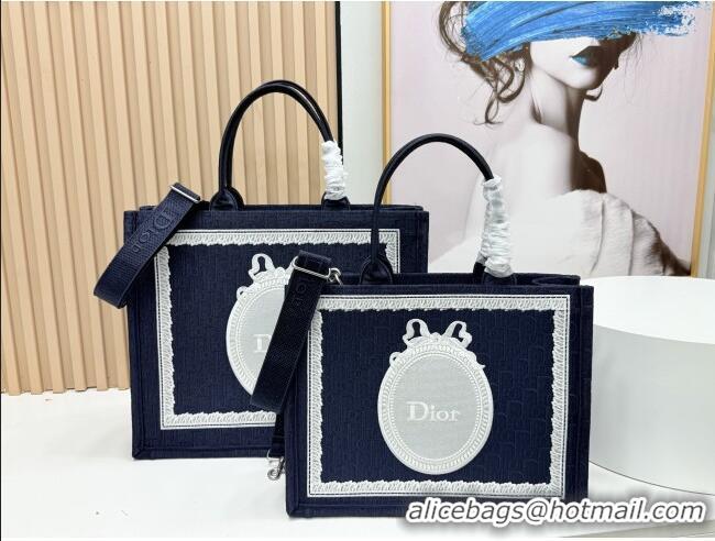 Grade Design Dior Medium Dior Book Tote with Strap in D2206 Blue Dior Oblique Embroidery with White Lace 2026