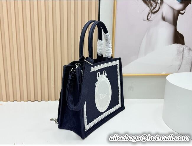Grade Design Dior Medium Dior Book Tote with Strap in D2206 Blue Dior Oblique Embroidery with White Lace 2026