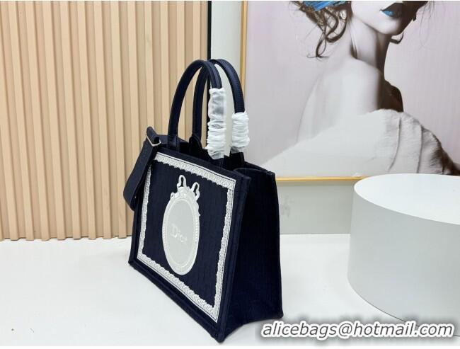 Grade Design Dior Medium Dior Book Tote with Strap in D2206 Blue Dior Oblique Embroidery with White Lace 2026