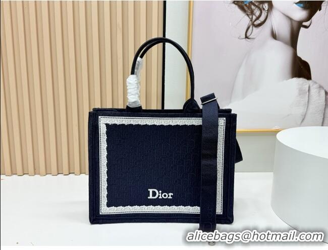 Grade Design Dior Medium Dior Book Tote with Strap in D2206 Blue Dior Oblique Embroidery with White Lace 2026