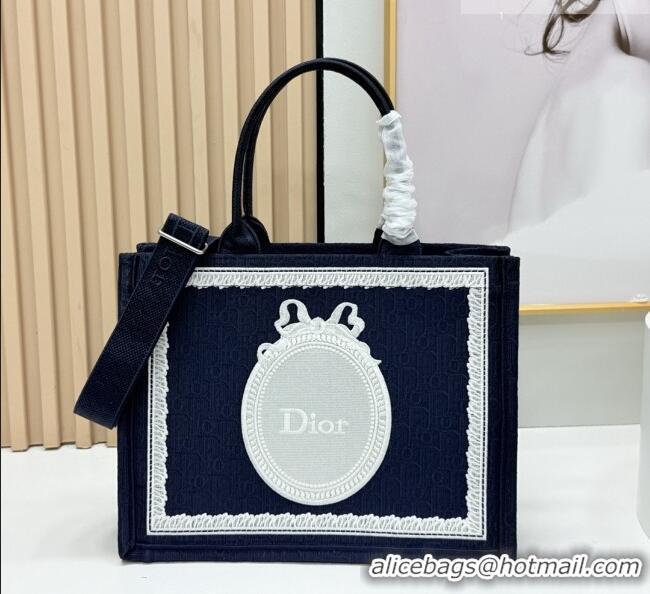 Grade Design Dior Medium Dior Book Tote with Strap in D2206 Blue Dior Oblique Embroidery with White Lace 2026
