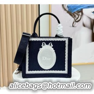 Buy Promotional Dior Small Dior Book Tote with Strap in D2206 Blue Dior Oblique Embroidery with White Lace 2026