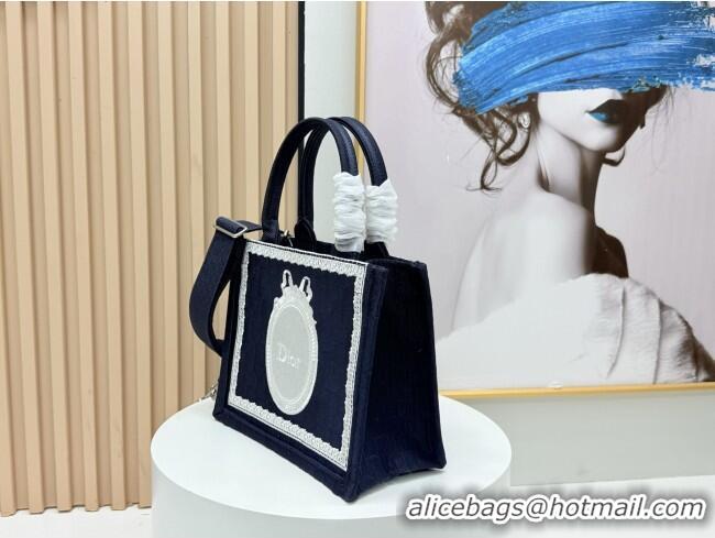 Buy Promotional Dior Small Dior Book Tote with Strap in D2206 Blue Dior Oblique Embroidery with White Lace 2026
