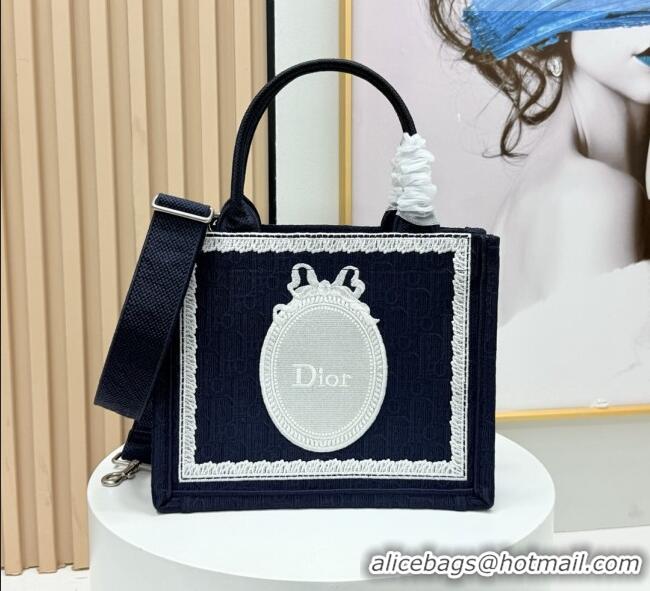 Buy Promotional Dior Small Dior Book Tote with Strap in D2206 Blue Dior Oblique Embroidery with White Lace 2026